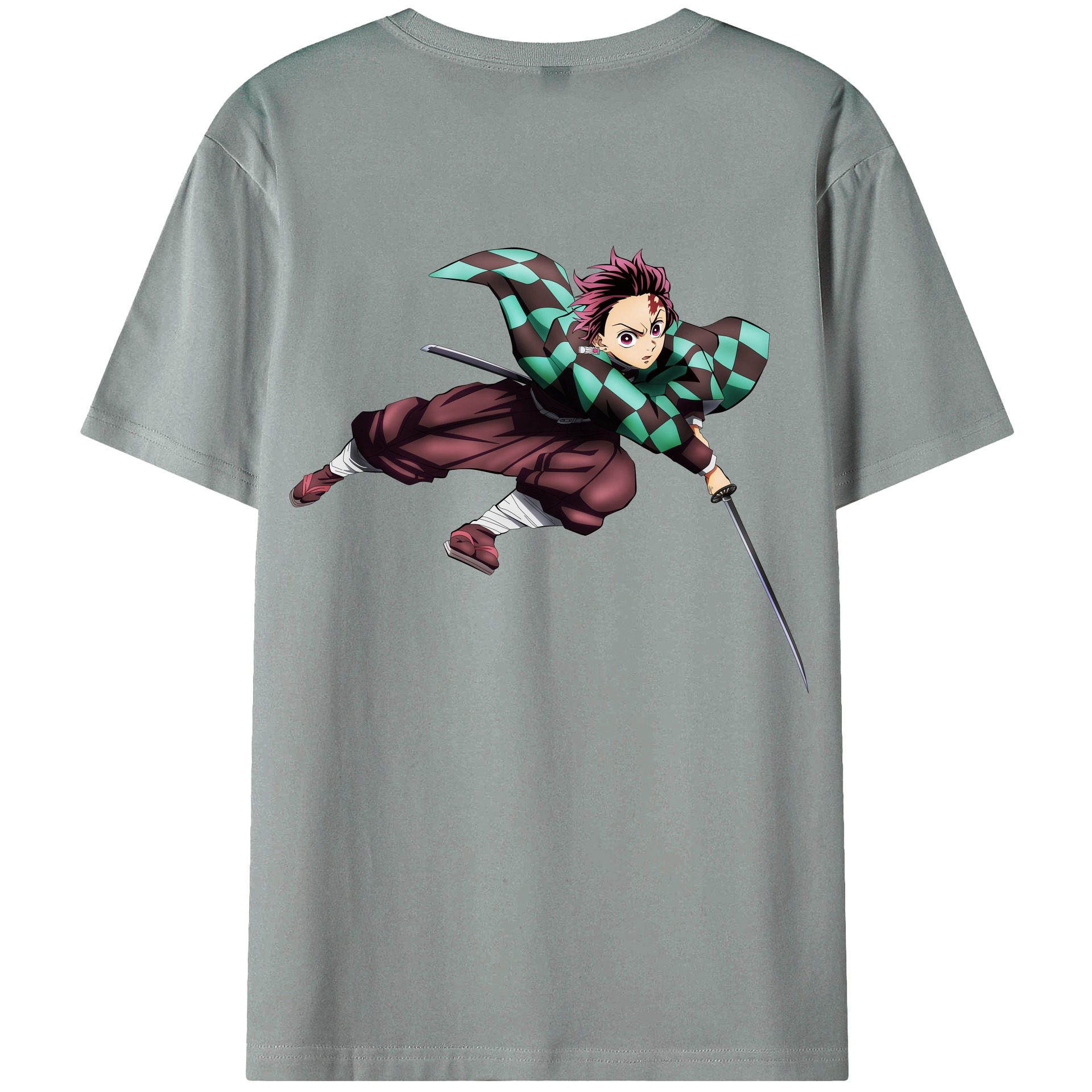 （画像用） 鬼滅の刃 竈門 炭治郎／かまど たんじろう Kamado Tanjirou 綿100％ メンズ半袖Tシャツ（バックプリント） 通気性